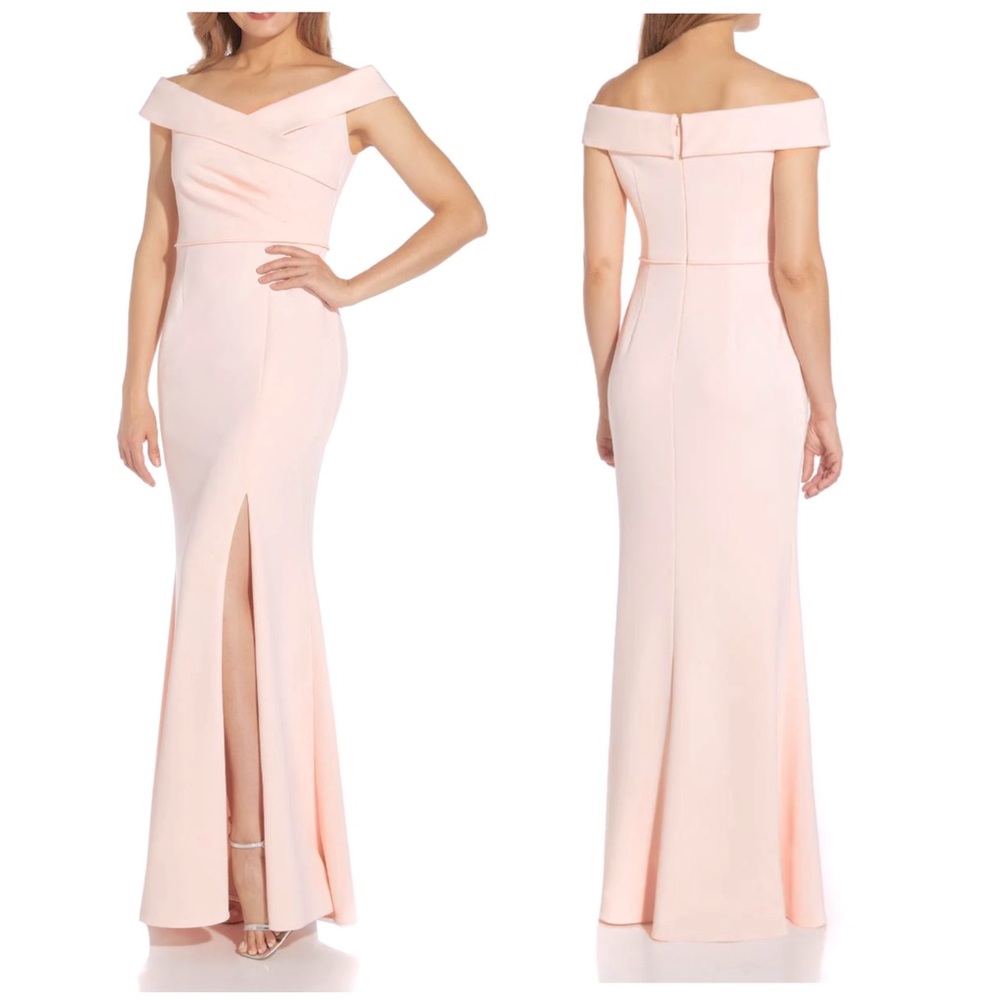 Adrianna Papell Off-Shoulder Pink Gown